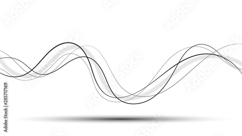 Abstract curved black and grey lines on white background and shadow