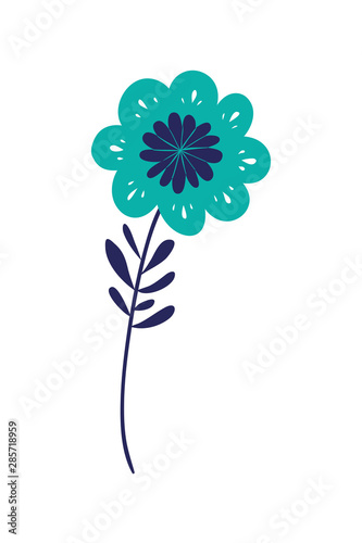 colorful flower with leafs isolated icon