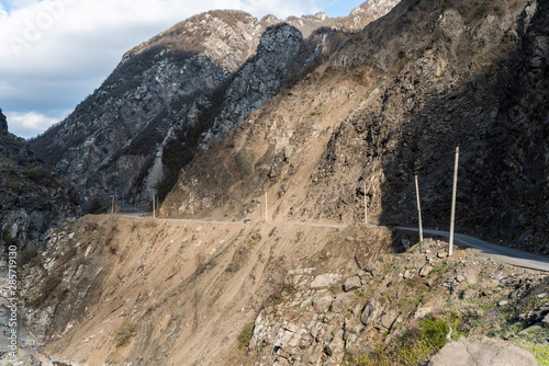 Mountainous road leading to Lahic village in Ismayill region of Azerbaijan. photo