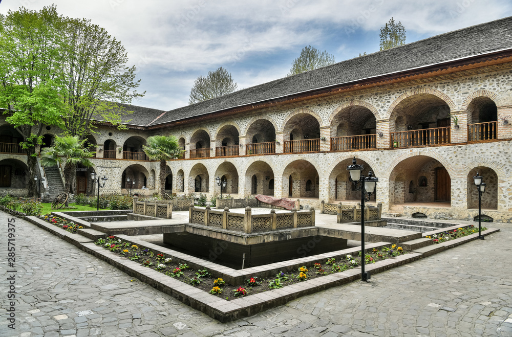 Courtyard of Karavansaray building in Sheki, Azerbaijan.