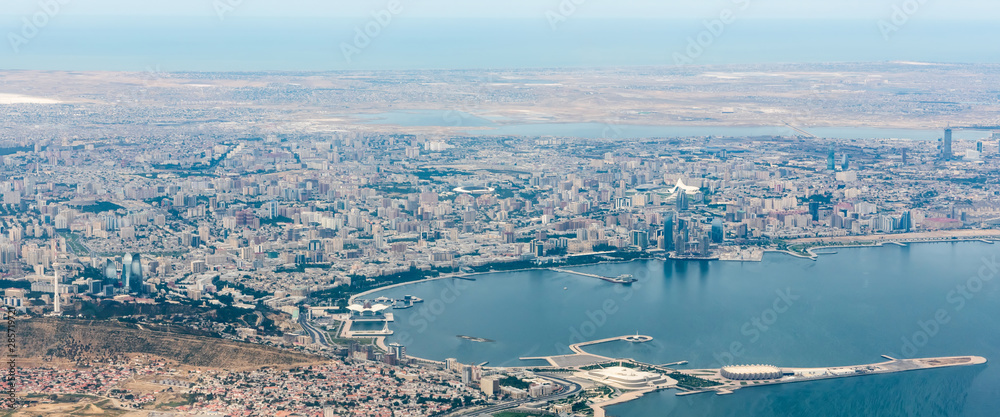 Aerial view over Baku, Azerbaijan.