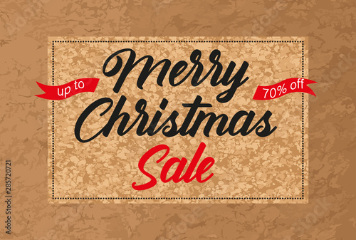 Christmas Sale banner on craft paper background. Template for greeting card, brochure, poster or banner. Vector illustration