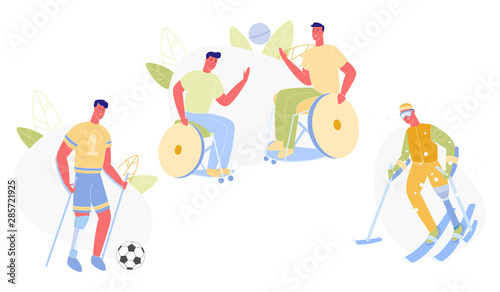 Male People with Disabilities Doing Sport Flat.
