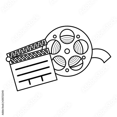 clapboard cinema with tape reel isolated icon