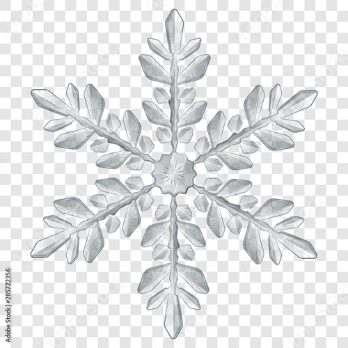 Big complex translucent Christmas snowflake in gray colors for use on light background. Transparency only in vector format photo