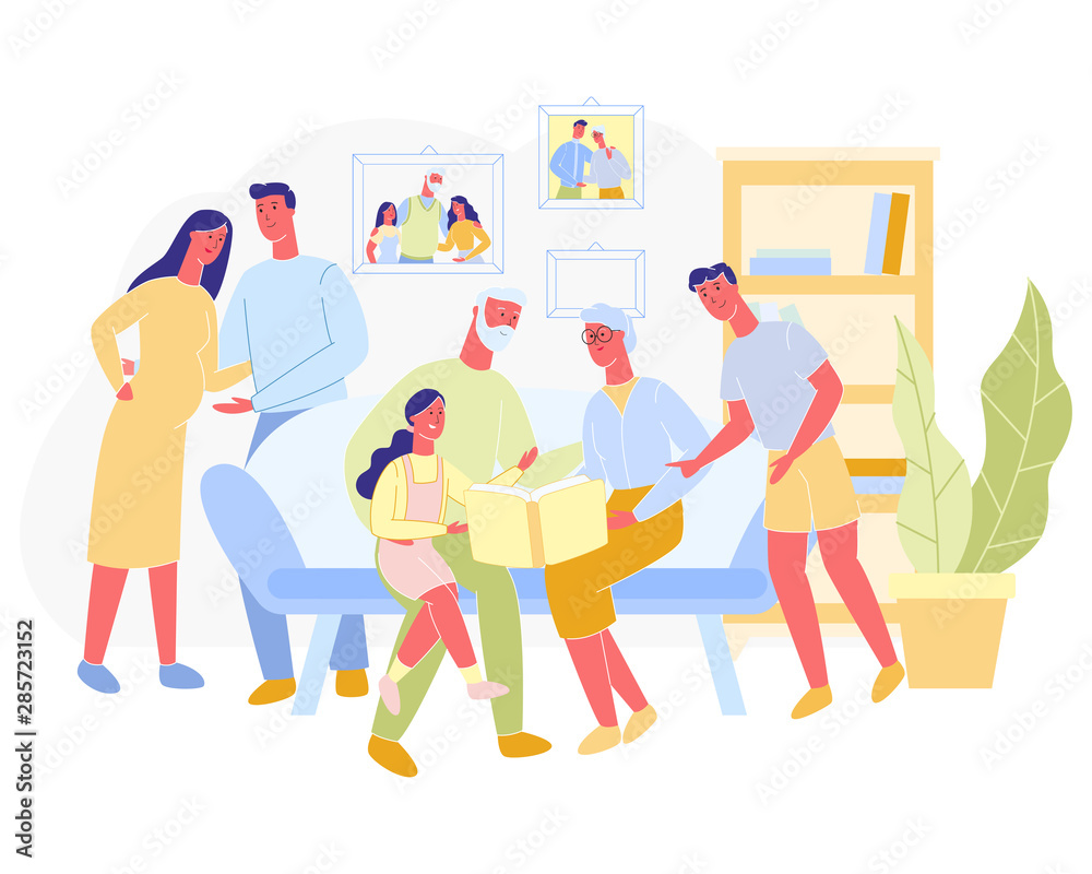 Poster Big Family Spends Time Together Cartoon. Poster Big Family Spends Time Together Cartoon.