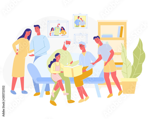 Poster Big Family Spends Time Together Cartoon.