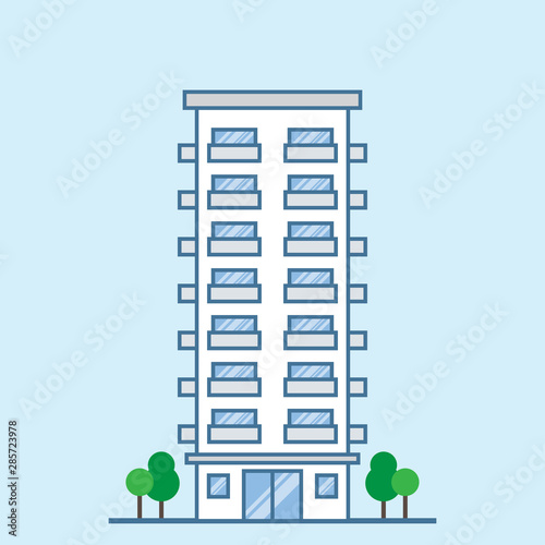 Hotel, building facade with balconies