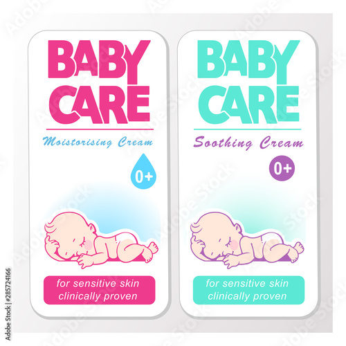 Baby cream logo design template. Baby in diaper emblem.