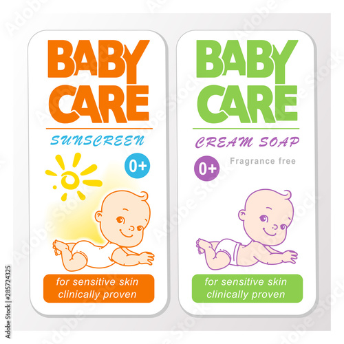 Baby cream logo design template. Baby in diaper emblem.