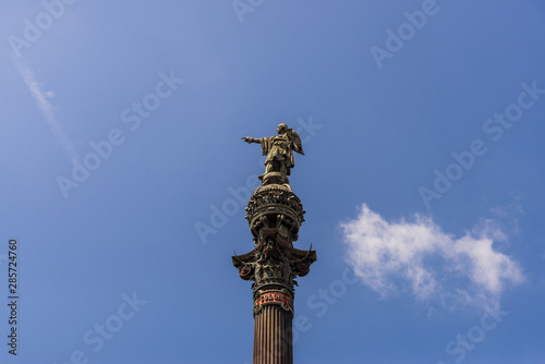 Monument to Columbus in the port area of Barcelona  Spain