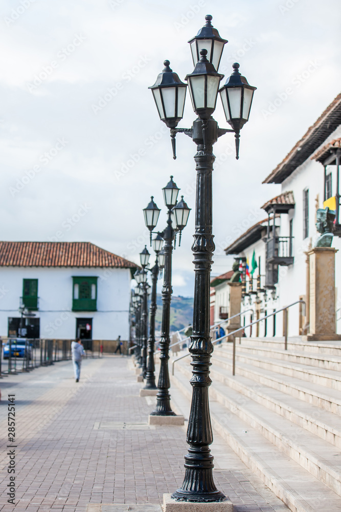Beautiful streets and houses around Bolivar Square in Tunja city