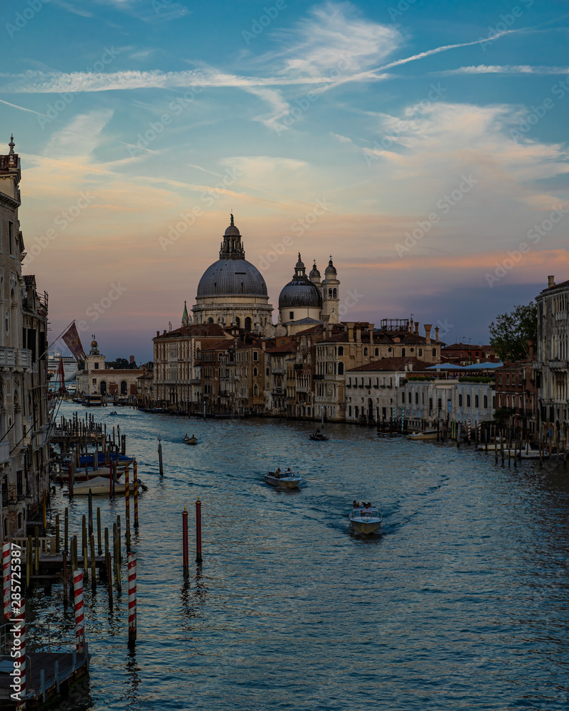 Sunset over venice seen from ponte dell'accademia