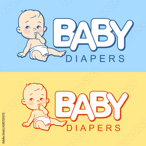 Diaper logo template. Baby in diaper emblem. 