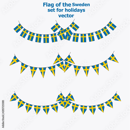Bright set with flags of Sweden. Happy Sweden day flags. Bright illustration with white background . Vector.