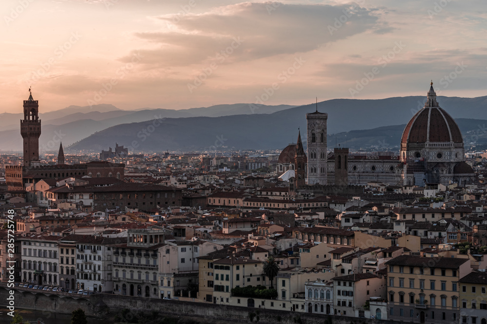Sunset view over florence from piazza michelangelo