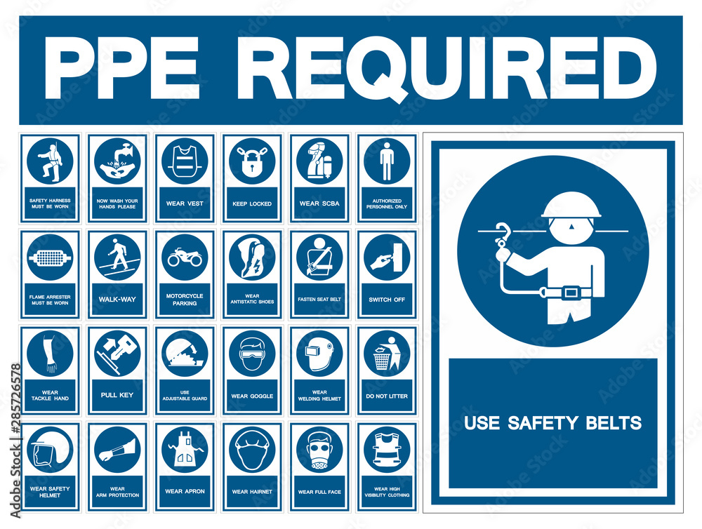 Required Personal Protective Equipment (PPE) Symbol,Safety Icon Stock