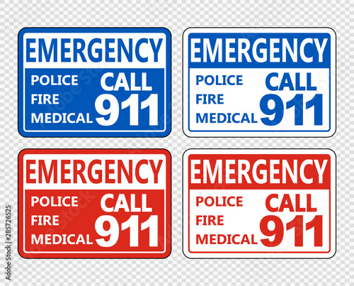 Emergency Call 911 Sign on transparent background