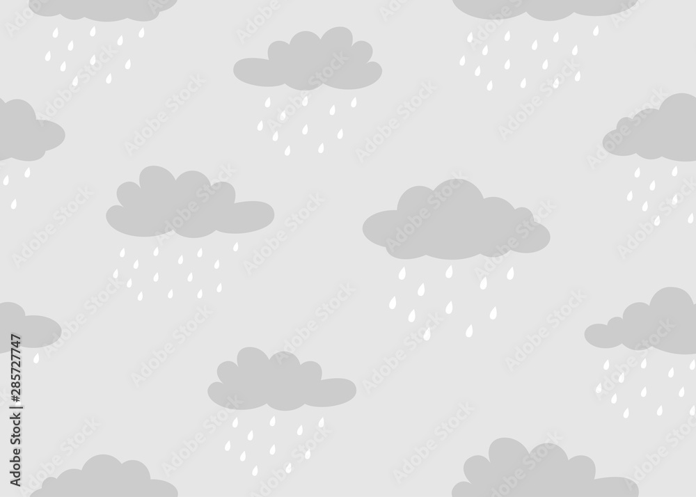 Seamless pattern of cloud with raindrop on grey background - Vector illustration Seamless pattern of cloud with raindrop on grey background - Vector illustration