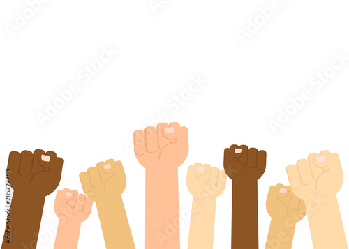 Multiracial fist hands up on white background - Vector illustration