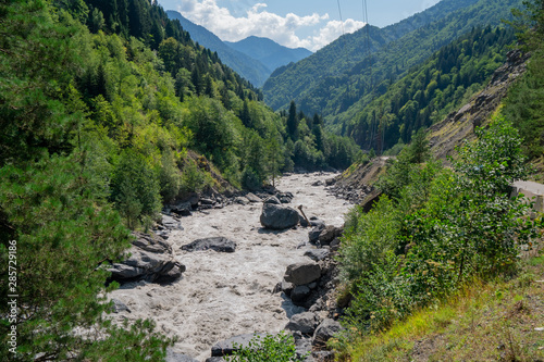 Mountain river Enguri in Svaneti, Georgia.