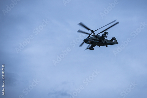 Fototapeta Naklejka Na Ścianę i Meble -  Helicopter flight, military maneuvers.