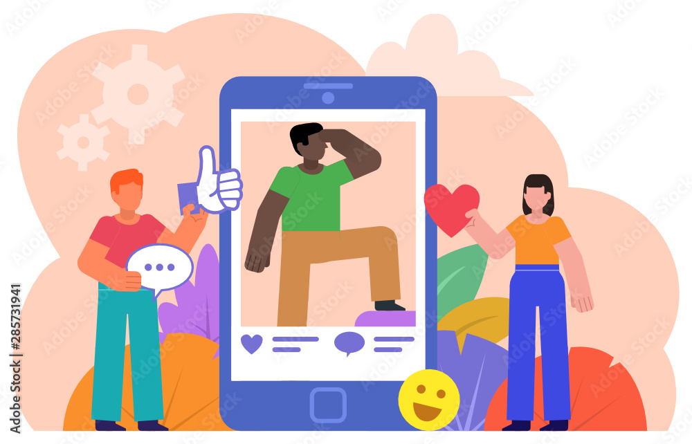 Like, comment, activity in social media applications. Poster for social media, presentation, web page, banner. Flat design vector illustration