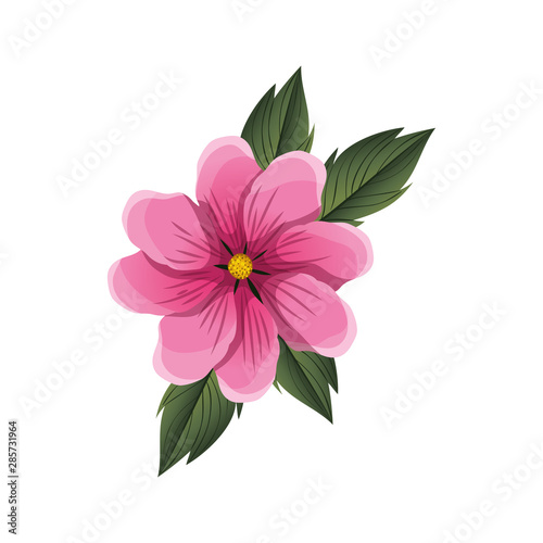 beautiful flower with leafs isolated icon