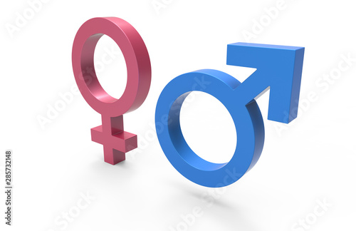 3d render Male And Female Symbols In Blue And Pink Color With Shadow On The Ground