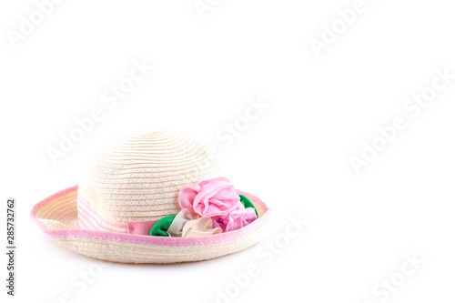 female headdress, tender beauty hat with pink rose isolated