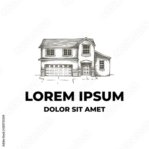 Great real estate house vintage hand drawn logo design template