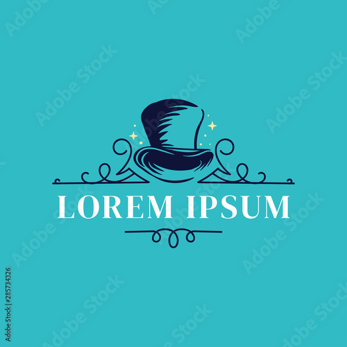 Magic hat with frame and sparkle stars logo template inspiration