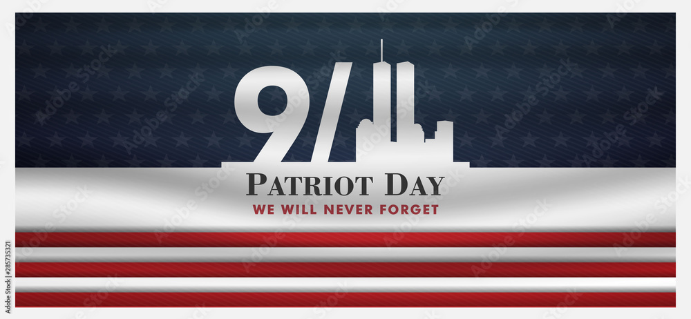 patriot day background, September 11, we will never forget, united states flag posters, modern design vector illustration - obrazy, fototapety, plakaty 