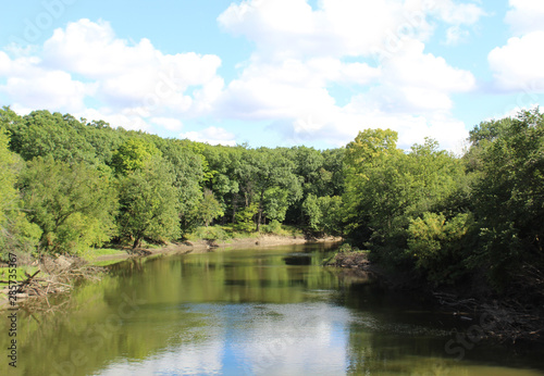 Des Plaines River at Dan Number 4 Woods with cumulus clouds