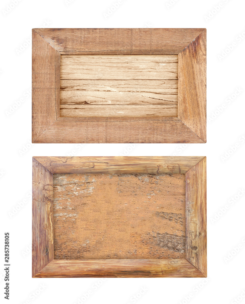 Ancient old wooden frame isolated on white background with clipping path