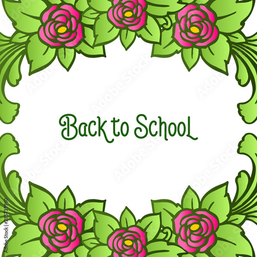 Invitation card back to school with nature green leaf and purple rose flower frame. Vector