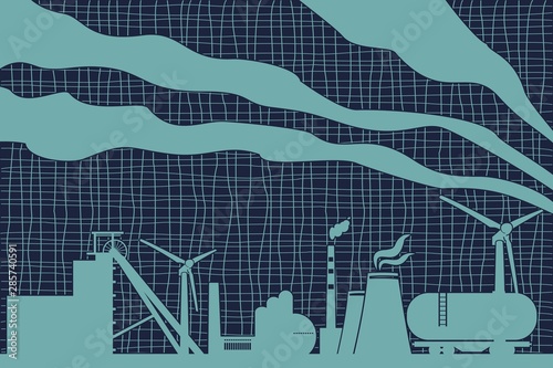 Concept of industrial plant and manufacture building. Energy generation and heavy industry. Brochure or cover design template. Abstract landscape