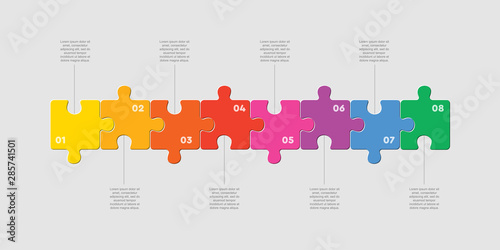 Eight pieces jigsaw puzzle square line infographic