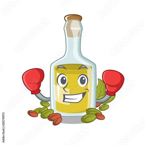 Boxing pistachio oil with the mascot shape