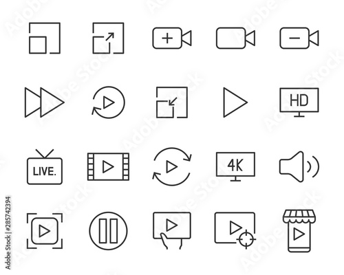 set of video icons, play, live, channel, watch