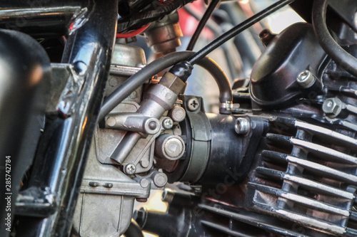 Motorcycle engine close up outdoor