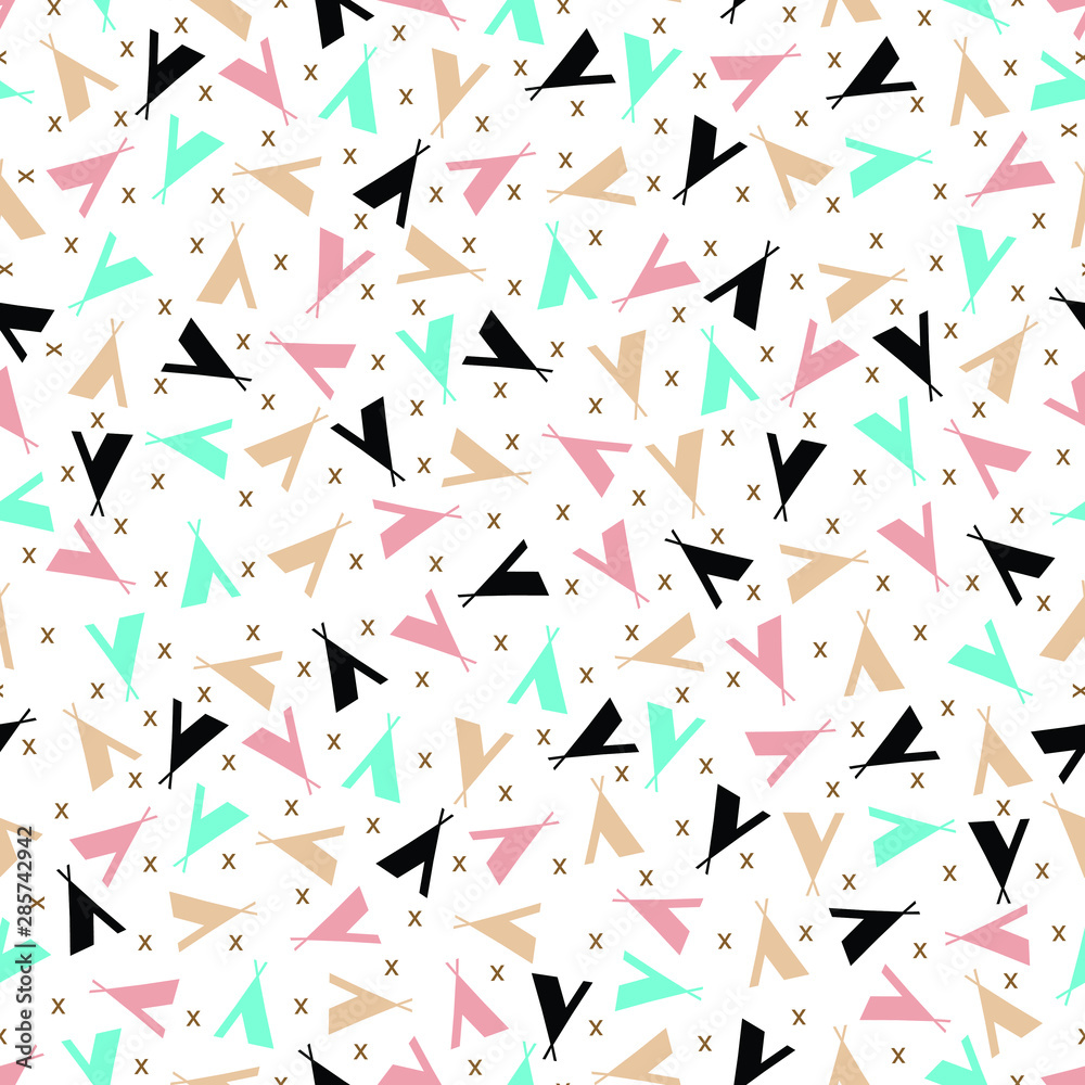 Seamless Pattern abstract teepee tent plus sign cross  design for background, wallpaper, clothing, wrapping paper, fabric