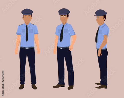 Police cartoon character turn around for motion design or animation