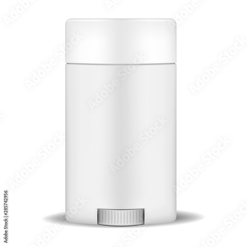 Deodorant stick - blank white container with bottom wheel, realistic vector mockup
