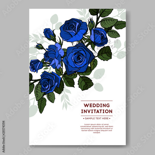 Beautiful blue roses isolated on white for your design. Suitable for the design of invitations or holiday cards. Vector.