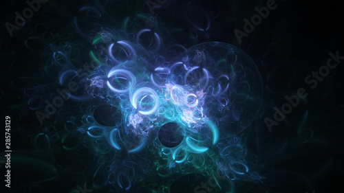 Abstract transparent blue crystal shapes. Fantasy light background. Digital fractal art. 3d rendering. © Klavdiya Krinichnaya