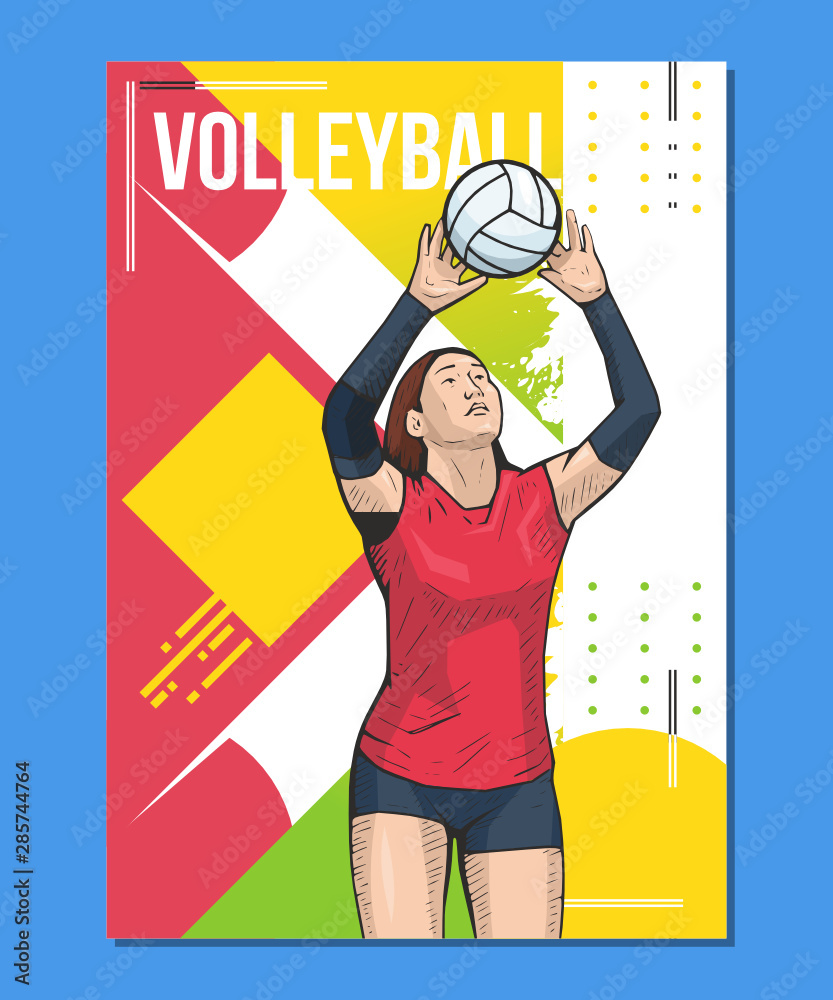 Vector illustration of female volleyball player on abstract background.  Volleyball sport themed poster Stock Vector | Adobe Stock
