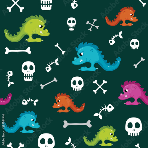 seamless pattern with monsters halloween