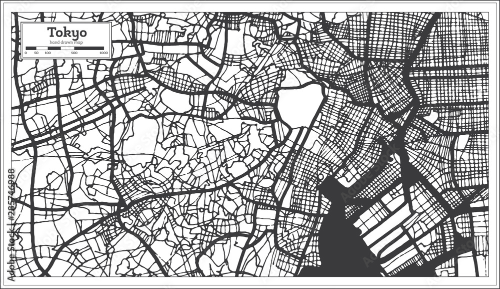 Tokyo Japan City Map in Retro Style. Outline Map.