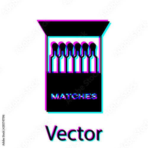 Black Open matchbox and matches icon isolated on white background. Vector Illustration